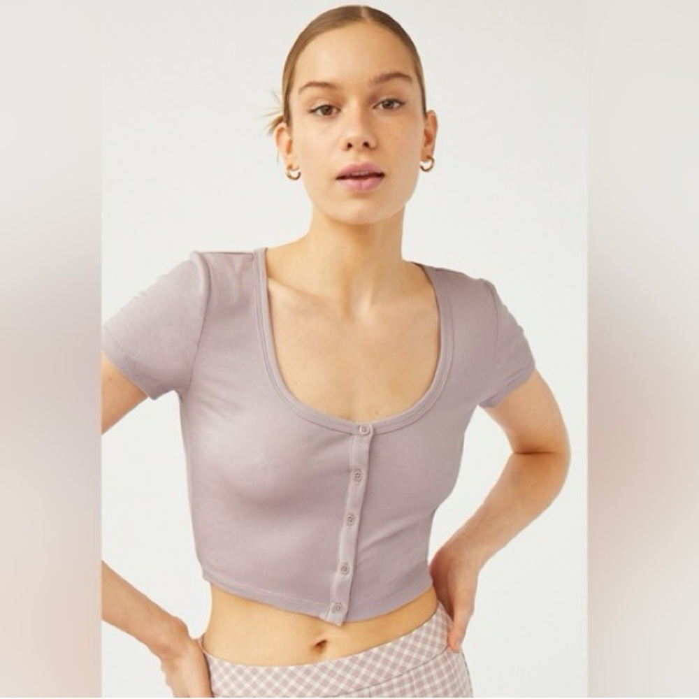 Sunday Best Aritzia Ribbed Button Front Crop Top Lilac Purple Size S